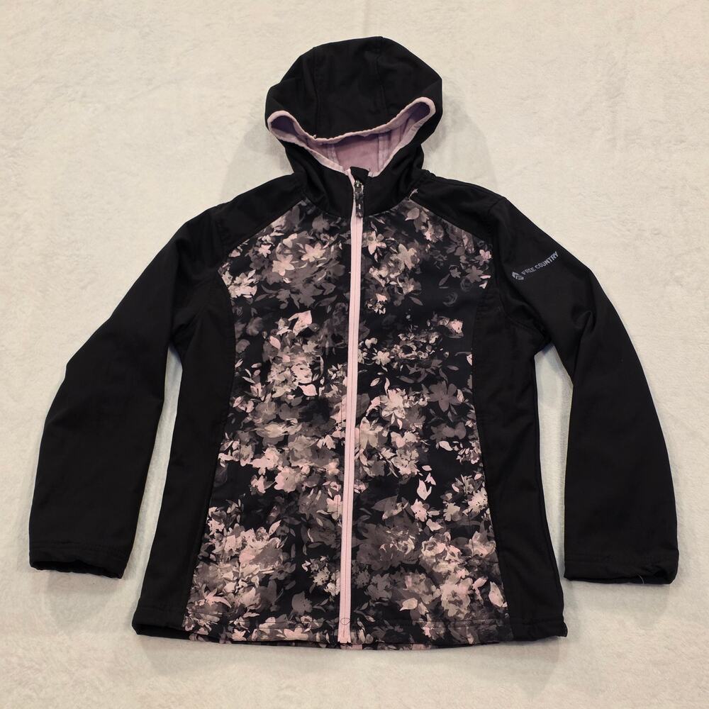 Free Country Girls Jacket Size 14/16 Black Pink Floral